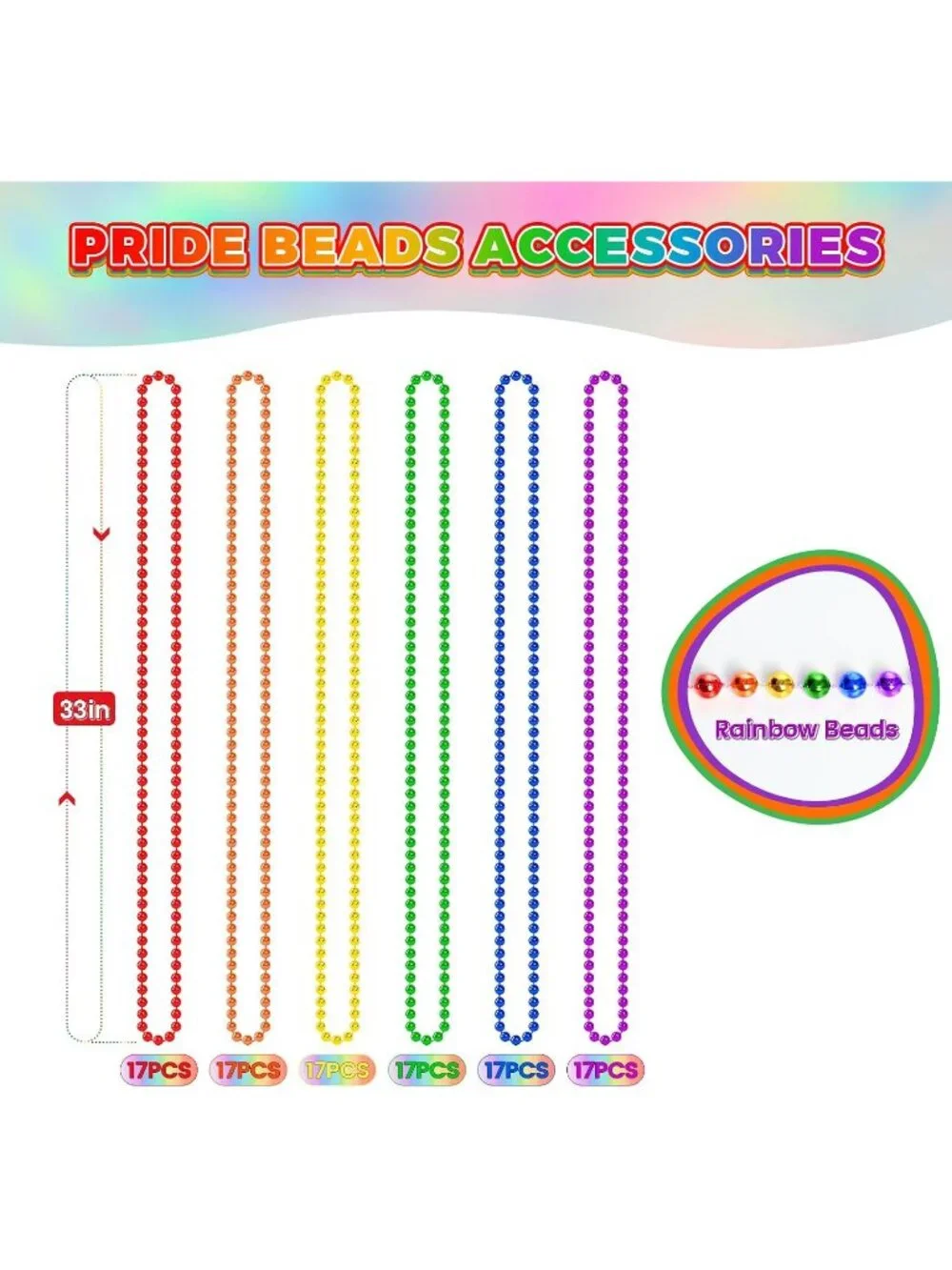 102PCS Rainbow Pride Bead Necklaces 6 Colors Parade Party Favor Pack